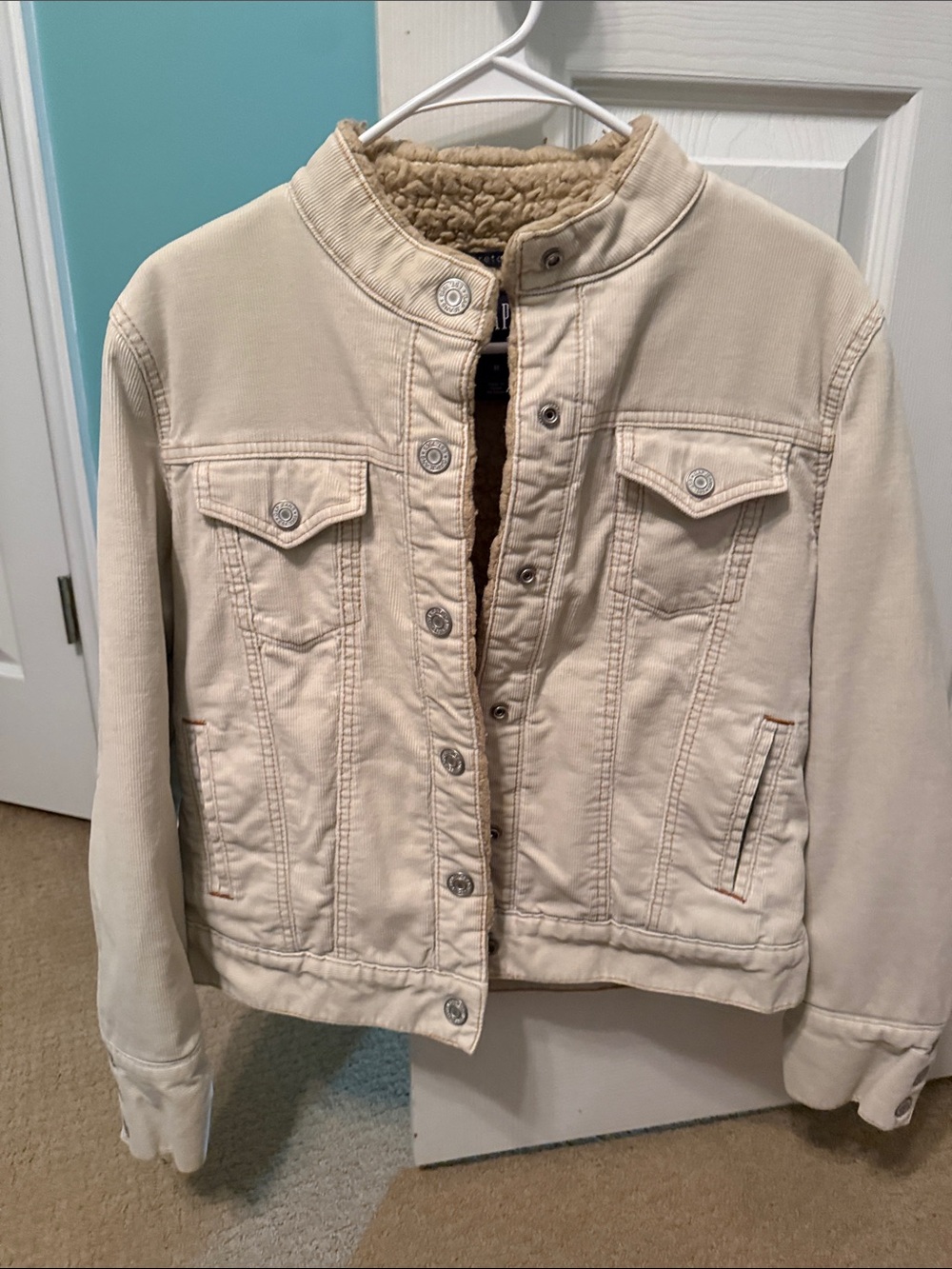 Women’s Gap Beige Sherpa-Lined Jacket Medium 2000’s
